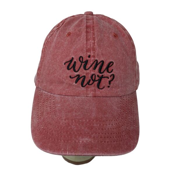 Wine Note? Women's Slideback Hat Red Embroidered Text One Size Cotton - Picture 1 of 11